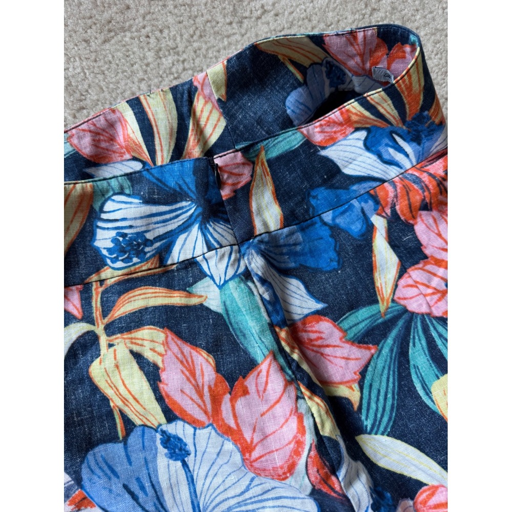 Tommy Bahama Mini Skirt Linen Tropical Hibiscus Floral Navy Blue Size 6 - Picture 8 of 9